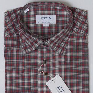 Eton Red Tartan-ish-plaid Dress Shirt - Size 38/15 Contemporary - unworn NWT